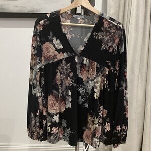 White Birch Black Floral Blouse